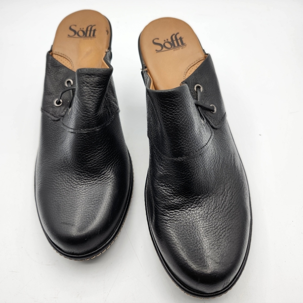 Sofft Black Leather Mules 3.5" Heel Sz 8